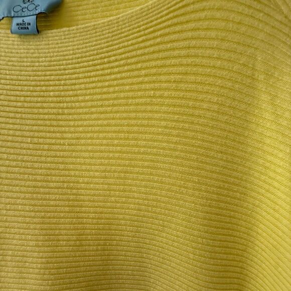 New CeCe Bright Yellow Ribbed Knit Sweater Dolman Sleeves Boat Neck Boho - Picture 4 of 9